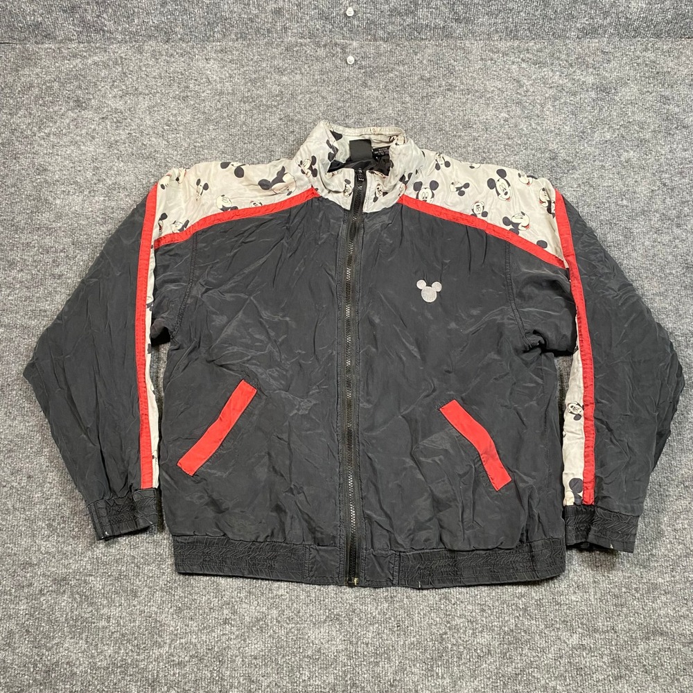 Vintage Mickey Unlimited Jerry Leigh Silk Bomber Jacket Black Red Womens Large